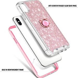 NGB Supremacy Compatible with iPhone XR Case with [Built-in Screen Protector] Ring Holder/Wrist Strap, Full Body Protection Slim Fit Shockproof Bumper Durable Case Cover (Rose Gold)