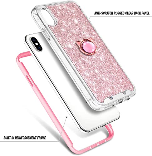 NGB Supremacy Compatible with iPhone XR Case with [Built-in Screen Protector] Ring Holder/Wrist Strap, Full Body Protection Slim Fit Shockproof Bumper Durable Case Cover (Rose Gold)