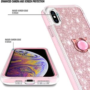 NGB Supremacy Compatible with iPhone XR Case with [Built-in Screen Protector] Ring Holder/Wrist Strap, Full Body Protection Slim Fit Shockproof Bumper Durable Case Cover (Rose Gold)