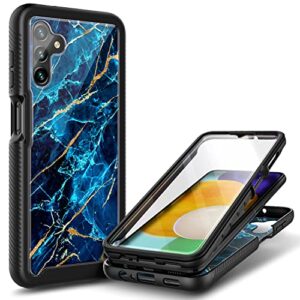 nznd compatible with samsung galaxy a14 5g case with [built-in screen protector], full-body protective shockproof rugged bumper cover, impact resist durable phone case (marble design sapphire)