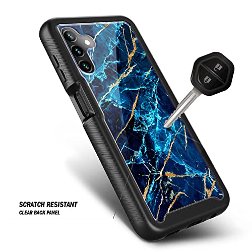 NZND Compatible with Samsung Galaxy A14 5G Case with [Built-in Screen Protector], Full-Body Protective Shockproof Rugged Bumper Cover, Impact Resist Durable Phone Case (Marble Design Sapphire)