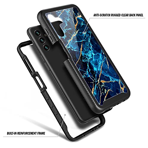 NZND Compatible with Samsung Galaxy A14 5G Case with [Built-in Screen Protector], Full-Body Protective Shockproof Rugged Bumper Cover, Impact Resist Durable Phone Case (Marble Design Sapphire)