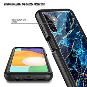 NZND Compatible with Samsung Galaxy A14 5G Case with [Built-in Screen Protector], Full-Body Protective Shockproof Rugged Bumper Cover, Impact Resist Durable Phone Case (Marble Design Sapphire)