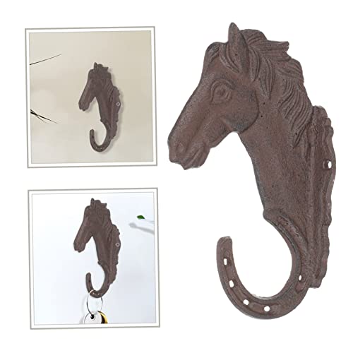 Yardwe Towel Hooks 2pcs Hook Metal for Single Key Mounted Scarf Antique Duty Retro Bag Iron Shaped Cast Style Hooks Hanging Horse-head Craft Cup Decorative Animal Horse Clothes Gift Coat Towel Hook