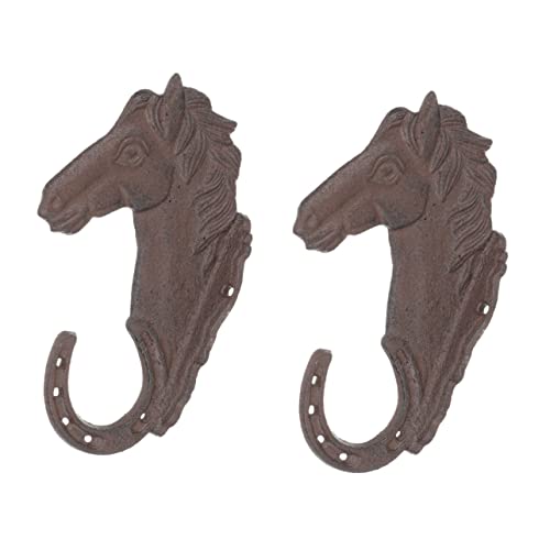 Yardwe Towel Hooks 2pcs Hook Metal for Single Key Mounted Scarf Antique Duty Retro Bag Iron Shaped Cast Style Hooks Hanging Horse-head Craft Cup Decorative Animal Horse Clothes Gift Coat Towel Hook