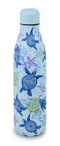 vera bradley stainless steel insulated water bottle, 17 ounce travel tumbler with lid for sports, gym, or school, turtle dream