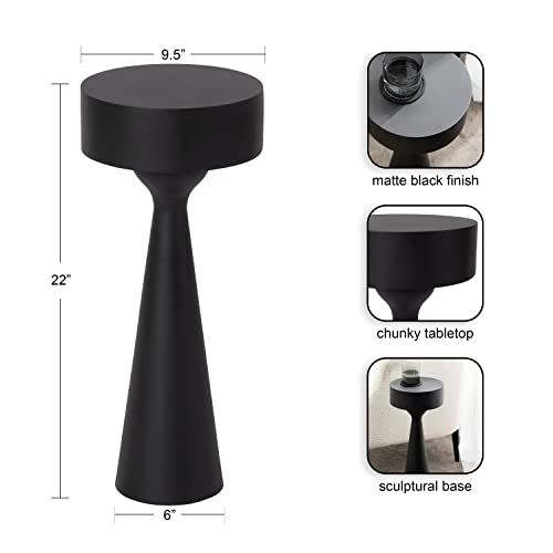 Kate and Laurel Solbrett Modern Sculptural Drink Table with Unique Round Design and Weighted Base for Stability, 10x10x22, Black