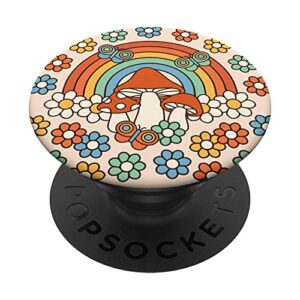 cottagecore mushroom daisy flower hippie rainbow 60s 70s popsockets swappable popgrip