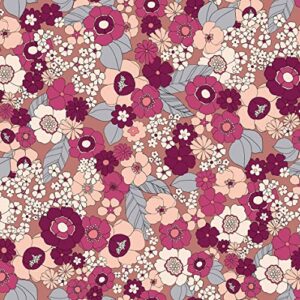 texco inc wool dobby floral graphic/retro pattern/100% poly no stretch prints woven decoration apparel home/diy fabric, dark peach deep pink 1 yard