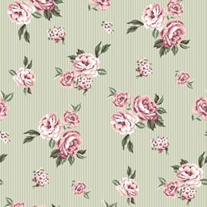 texco inc wool dobby medium flowers/vertical stripes pattern/100% poly no stretch prints woven decoration apparel home/diy fabric, sage rose 1 yard
