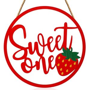 strawberry sweet one wooden sign berry first birthday party supplies summer party hanging decorations welcome door room sign for 1st birthday baby shower party