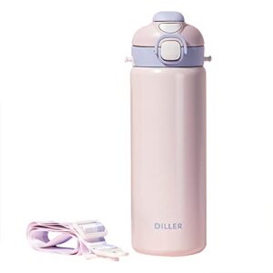 Qengyeen Kids Parent-child Thermos Water Bottle Stainless Steel Metal Insulated Water Bottles with Straw and Strap for Girls Boys for School Gifts,14 ounce 24ounce,pink