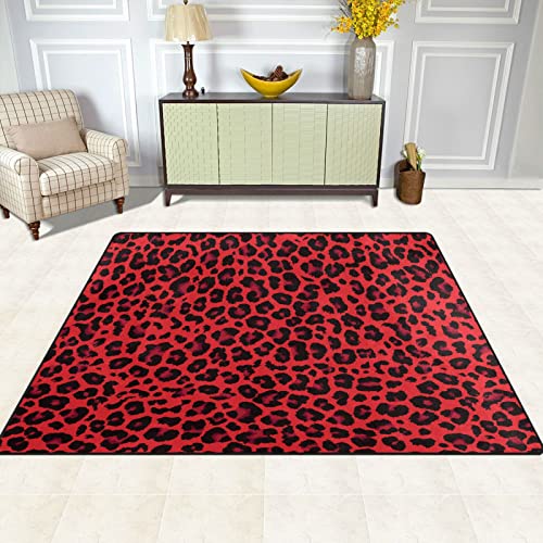 ALAZA Red Leopard Print Cheetah Area Rug Rugs, Floor Mat for Living Room Bedroom, Soft Carpet for Dorm Nursery Girls Boys Room 7'X5'
