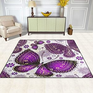 ALAZA Purple Butterfly Area Rug for Living Room Bedroom, Non-Slip Rug for Home Decor 5'3"X4'