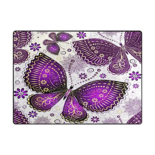 ALAZA Purple Butterfly Area Rug for Living Room Bedroom, Non-Slip Rug for Home Decor 5'3"X4'