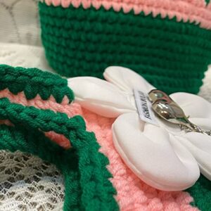 XBWEI Handmade Store Wool Knitting Bag Pink and Green Clash Design Love Hand Crochet Handbag (Color : D, Size : 1)