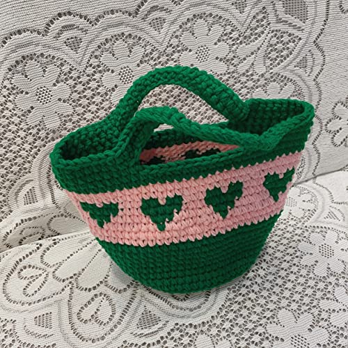 XBWEI Handmade Store Wool Knitting Bag Pink and Green Clash Design Love Hand Crochet Handbag (Color : D, Size : 1)