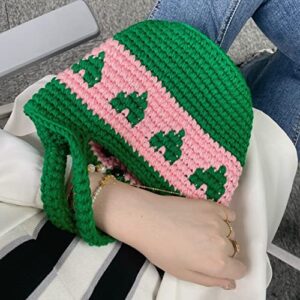 XBWEI Handmade Store Wool Knitting Bag Pink and Green Clash Design Love Hand Crochet Handbag (Color : D, Size : 1)