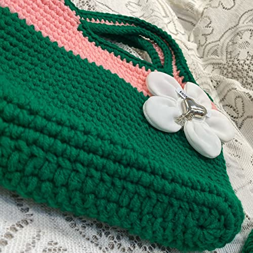 XBWEI Handmade Store Wool Knitting Bag Pink and Green Clash Design Love Hand Crochet Handbag (Color : D, Size : 1)