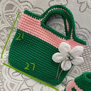 XBWEI Handmade Store Wool Knitting Bag Pink and Green Clash Design Love Hand Crochet Handbag (Color : D, Size : 1)