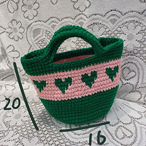 XBWEI Handmade Store Wool Knitting Bag Pink and Green Clash Design Love Hand Crochet Handbag (Color : D, Size : 1)