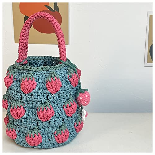 XBWEI Strawberry DIY Hand-Knitting Bucket Bag Crochet Wool Novice (Color : Black, Size : 1)