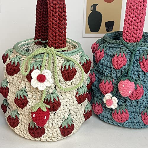 XBWEI Strawberry DIY Hand-Knitting Bucket Bag Crochet Wool Novice (Color : Black, Size : 1)