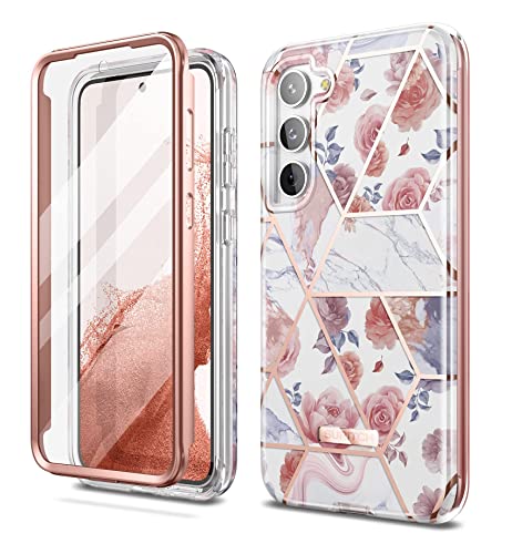 SURITCH for Samsung Galaxy S23 Plus Case, [Built-in Screen Protector] [Dual-Layer Protection ] Full Protection Shockproof Rugged Bumper Phone Cover for Samsung S23 Plus 6.6 Inch - Rose Marble