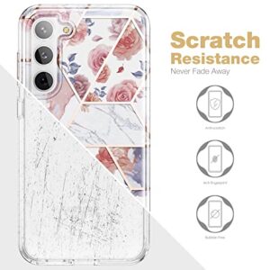 SURITCH for Samsung Galaxy S23 Plus Case, [Built-in Screen Protector] [Dual-Layer Protection ] Full Protection Shockproof Rugged Bumper Phone Cover for Samsung S23 Plus 6.6 Inch - Rose Marble