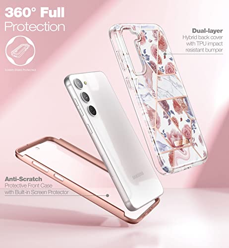 SURITCH for Samsung Galaxy S23 Plus Case, [Built-in Screen Protector] [Dual-Layer Protection ] Full Protection Shockproof Rugged Bumper Phone Cover for Samsung S23 Plus 6.6 Inch - Rose Marble