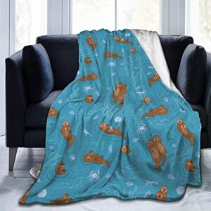 boceoey sea otter fleece blankets twin size - blanket for bed, sofa, couch, camping and travel - warm lightweight throw for office bedroom - fluffy soft plush blanket 60x80 inches