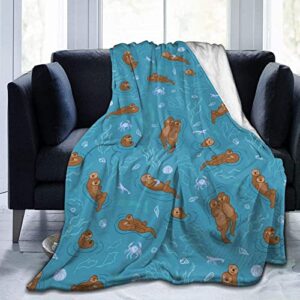 Boceoey Sea Otter Fleece Blankets Twin Size - Blanket for Bed, Sofa, Couch, Camping and Travel - Warm Lightweight Throw for Office Bedroom - Fluffy Soft Plush Blanket 60x80 Inches