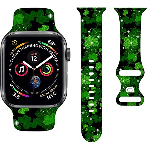 St. Patricks Day Cartoon Bands Compatible with Apple Watch Band 38mm 40mm 41mm,Kawaii Saint Patrick Ireland Holiday Silicone Strap Wristbands Compatible with iWatch Bands Series SE 7 6 5 4 3 2 1 for Girls Women Boys Men Couple Boyfriend Girlfriend Lover G