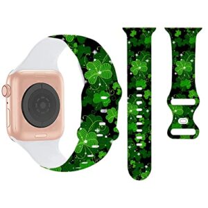 St. Patricks Day Cartoon Bands Compatible with Apple Watch Band 38mm 40mm 41mm,Kawaii Saint Patrick Ireland Holiday Silicone Strap Wristbands Compatible with iWatch Bands Series SE 7 6 5 4 3 2 1 for Girls Women Boys Men Couple Boyfriend Girlfriend Lover G