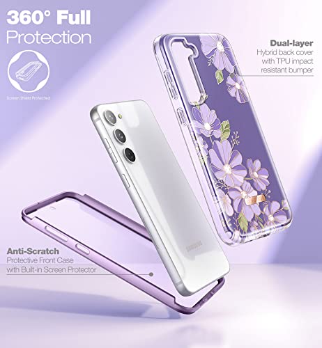 SURITCH for Samsung Galaxy S23 6.1 Inch Case, [Built-in Screen Protector] [Dual-Layer Protection ] Full Shockproof Rugged Bumper Phone Protective Cover - Purple Cosmos