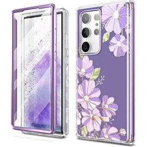 SURITCH for Samsung Galaxy S23 Ultra Case, [Built-in Screen Protector] [Dual-Layer Protection ] Full Protection Shockproof Rugged Bumper Phone Cover for Samsung S23 Ultra 6.8 Inch - Purple Cosmos