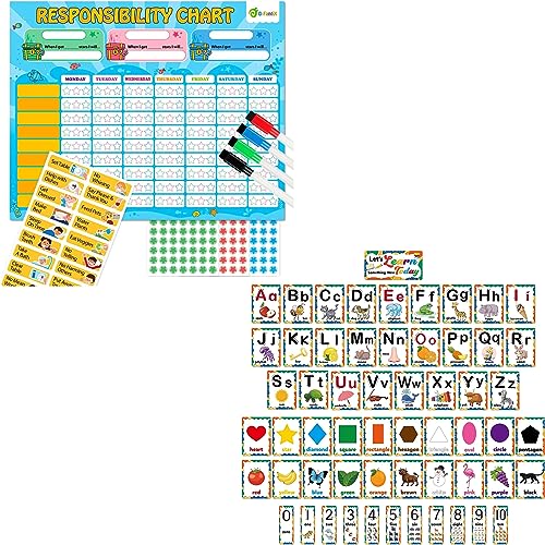 D-FantiX Magnetic Responsibility Chart and 58 Pieces Alphabet and Number Bulletin Board Set