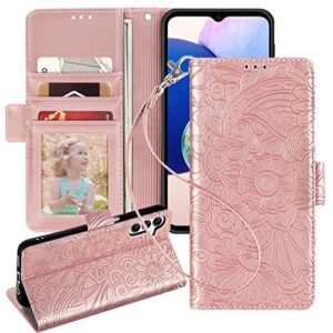 bizzib for samaung galaxy a14 5g case wallet,embossed mandala floral leather folio flip wristlet shockproof protective id credit card slot holder cover for girl compatible with galaxy a14 5g-rose gold