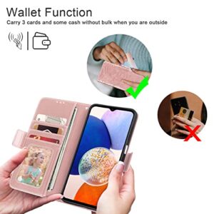 Bizzib for Samaung Galaxy A14 5G Case Wallet,Embossed Mandala Floral Leather Folio Flip Wristlet Shockproof Protective ID Credit Card Slot Holder Cover for Girl Compatible with Galaxy A14 5G-Rose Gold