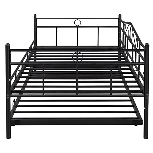 Tensun Twin Size Daybed with Trundle,Metal Day Bed with Trundle for Bedroom Living Room, Heavy Duty Steel Slat Support, No Spring Box Needed