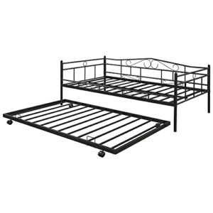 Tensun Twin Size Daybed with Trundle,Metal Day Bed with Trundle for Bedroom Living Room, Heavy Duty Steel Slat Support, No Spring Box Needed