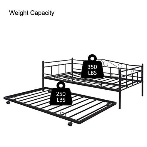 Tensun Twin Size Daybed with Trundle,Metal Day Bed with Trundle for Bedroom Living Room, Heavy Duty Steel Slat Support, No Spring Box Needed