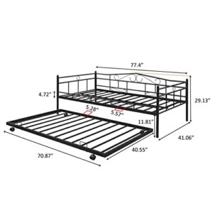 Tensun Twin Size Daybed with Trundle,Metal Day Bed with Trundle for Bedroom Living Room, Heavy Duty Steel Slat Support, No Spring Box Needed