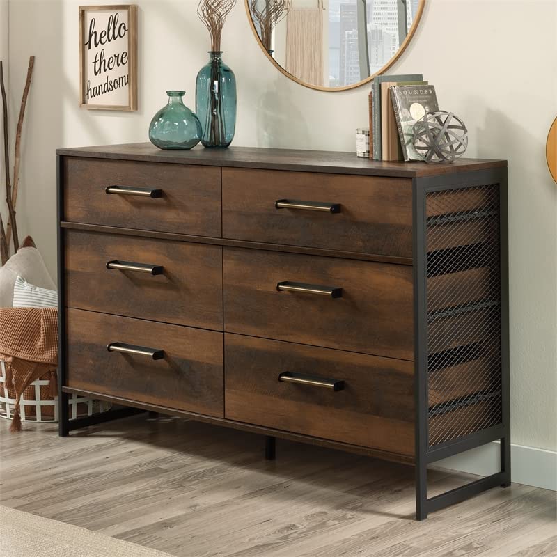 Sauder Briarbrook Engineered Wood/Metal 6-Drawer Dresser in Barrel Oak