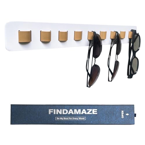 FINDAMAZE Sunglasses Organizer Wall Mounted Wood Sunglass Holder for Home Glasses Holder/Sunglasses Rack ,Home Decor (White-1pcs-long)