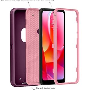 Qinmay for Moto G Play 2023 Case with HD Screen Protector (2 Packs),Motorola Moto G Play 2023 Phone Case 3 in 1 Heavy Duty Armor Shockproof Phone Case for Motorola Moto G Play 2023 (WineRed Pink)