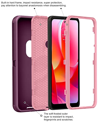 Qinmay for Moto G Play 2023 Case with HD Screen Protector (2 Packs),Motorola Moto G Play 2023 Phone Case 3 in 1 Heavy Duty Armor Shockproof Phone Case for Motorola Moto G Play 2023 (WineRed Pink)