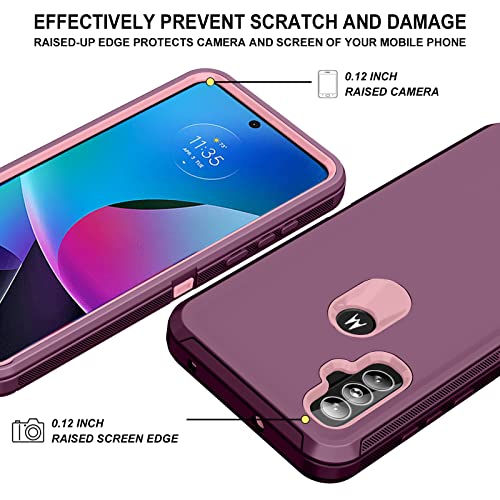 Qinmay for Moto G Play 2023 Case with HD Screen Protector (2 Packs),Motorola Moto G Play 2023 Phone Case 3 in 1 Heavy Duty Armor Shockproof Phone Case for Motorola Moto G Play 2023 (WineRed Pink)