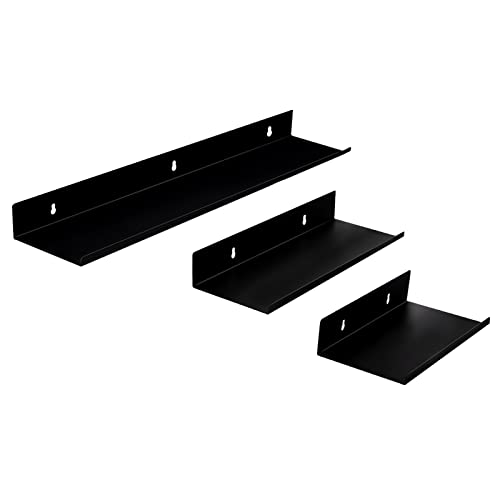 FSiyouda 3Pack Metal Floating Shelves,Floating Wall Shelves for Bathroom Bedroom Kitchen Living Room, Shelves for Wall Storage Black