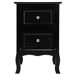 ffnum bedside table nightstand 2-tier, country style bedside cabinet with 2 drawers for living room and bedroom- (black) night stand